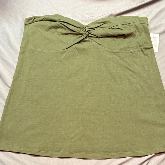 torrid Tops - NWT Torrid Foxy Twist Olive Green Strapless Ruched Cotton Blend Stretch Tube Top
